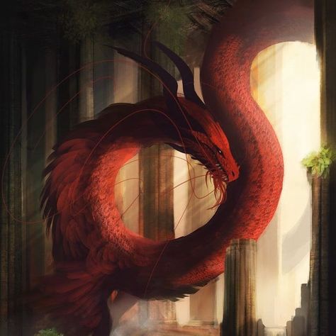 🐉Monsters & Creatures🐉 on Instagram: “Friend or Foe For more monster related posts follow 👉🏻 @monsters_of_mythology 👈🏻 🎨Artist: AshesDrawn 🎨 #god #dragon #red #nature #tree…” Ruby Dragon, Cool Dragons, Fantasy Beasts, Dragon Pictures, Fantasy Creatures Art, Dragon Artwork, Mythical Creatures Art, Dragon Drawing, Mythological Creatures