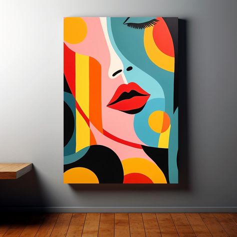 "PopArt Woman's Face, Abstract Minimalism Canvas Pint,Wall Art Canvas, Canvas Wall Art,Large Canvas Wall Art,Christmas Gift, Fine Art Prints Explore the captivating world of art with our masterpiece \"Pop Art Woman's Face\", a stunning example of abstract minimalism that brings color and expression to your home. This high-quality print is more than decoration; it is a remarkable creation that will give your space a unique look. ✨ Abstract minimalism: Immerse yourself in the beauty of abstract minimalism, where every detail is a statement. 🖼️ Artistic excellence: Printed on high-quality 270 g matte satin photo paper, this artwork is not just a decoration, but a great piece that will flood your living space with creativity and style. 🎁 Unique Christmas gift: Still looking for that special Modern Pop Art Canvas, 2 Canvas Painting Ideas, Large Canvas Art Abstract, Example Of Abstract, Pop Art Prints, Face Abstract, Canvas Art Painting Acrylic, Abstract Pop Art, Pop Art Patterns