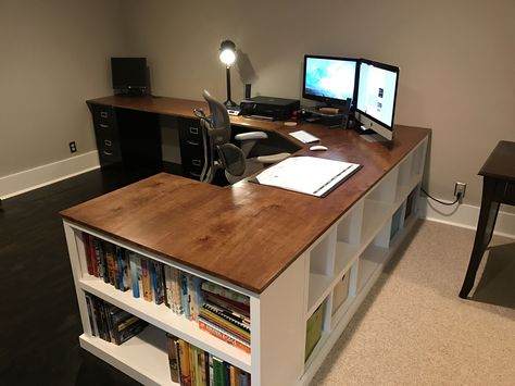 Cubby/Bookshelf/Corner Desk Combo - DIY Projects Cubby Bookshelf, Diy Farmhouse Desk, Bookshelf Corner, Diy Corner Desk, Diy Office Desk, Diy Computer Desk, Office Desk Designs, Desk Diy, Desk Plans