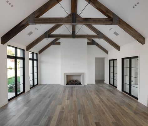 Kitchen Ceiling Designs, Modern Kitchen Ceiling, Amber Lewis Kitchen, Ceiling Beams Living Room, Vaulted Ceiling Beams, Vaulted Ceiling Ideas, Exposed Trusses, Kitchen Ceiling Design, Exposed Beams Ceiling