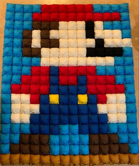 Puff Quilts For Beginners, Mario Quilt Pattern, Lego Pillow, Puff Quilt Pattern, Mario Quilt, Puff Quilts, Puff Blanket, Minecraft Quilt, Puff Quilt Tutorial