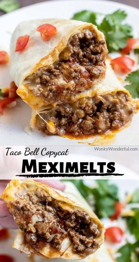 This Beef Meximelt Recipe is super easy. Make a copycat version of your Taco Bell favorite at home for an awesome lunch or dinner. Beef Meximelt, Taco Bell Recipes, Ground Beef Dishes, Burritos Recipe, Copykat Recipes, Mexican Cooking, Ground Beef Recipes For Dinner, Mexican Food Recipes Easy, Drive Thru