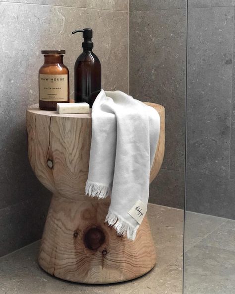 Simple bathroom styling for your Sunday night ✌🏻 We're loving the stunning range of Amber glass bottles from @kuishihome 🖤 Not only do they… Timber Stool, Cheap Holiday Decor, Bathroom Stool, Products Photography, Minimalist Home Interior, Cosy Home, Quirky Home Decor, French Home Decor, Simple Bathroom