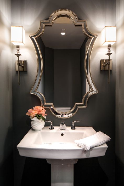 Dreamy Deco - Contemporary - Powder Room - Seattle - by Blend Interior Design Studio | Houzz Small Bathroom Redo, Half Bathroom Ideas, Small Half Bathrooms, Bathroom Restoration, Small Half Bathroom, Contemporary Powder Room, Half Bathroom Decor, Beautiful Bathroom Designs, Powder Room Design