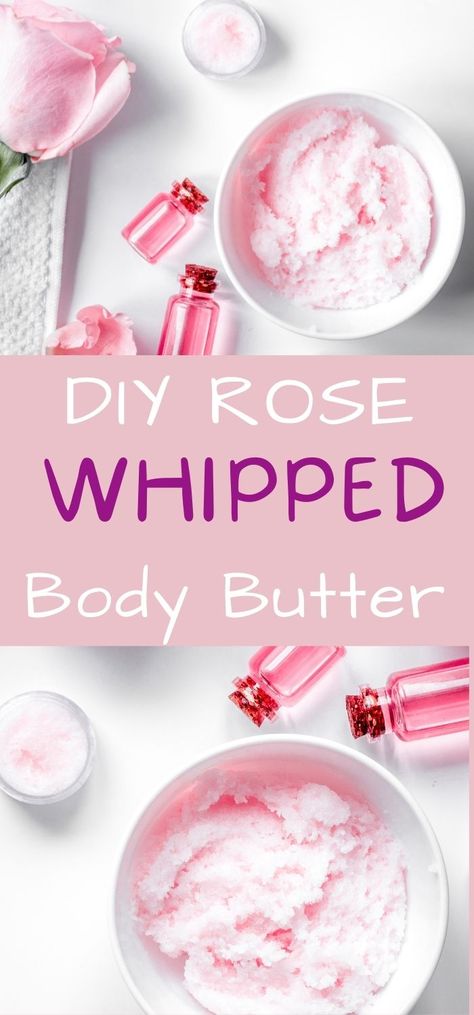 DIY Rose Body Butter Recipe (Whipped & Non-Greasy) - greenbeautymama.com Whipped Body Cream Recipe, Body Butter Recipe Whipped, Body Cream Recipe, Diy Whipped Body Butter, Coconut Oil Body Butter, Whipped Body Lotion, Rose Body Butter, Beeswax Products, Diy Body Butter Recipes