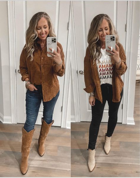 Corduroy Shirt Jacket Outfit, Courdory Shirt Outfits, How To Style Corduroy Jacket, Corduroy Shacket Outfit Women, Courdory Shirt Outfit, Courdory Jacket Outfits, Brown Courdory Jacket Outfit, Corduroy Jacket Outfit Womens, Brown Shacket Outfit