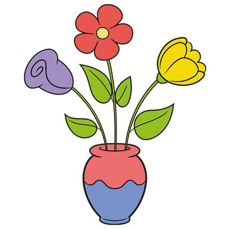 How To Draw A Flower Vase Step By Step, Easy Flower Vase Drawing, Vase Of Flowers Drawing, Cartoon Flowers Drawing, Flowers Drawing In A Vase, Flower Vase Painting Easy, Easy Flower Drawings Simple, Vase Drawing, Flower Vase Doodle