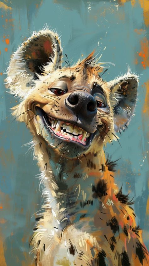 Animal Art Illustration, Animal Caricature, Animal Illustration Art, Animal Portraits Art, Hyena, Generative Art, Wildlife Art, Funny Art, Animal Illustration