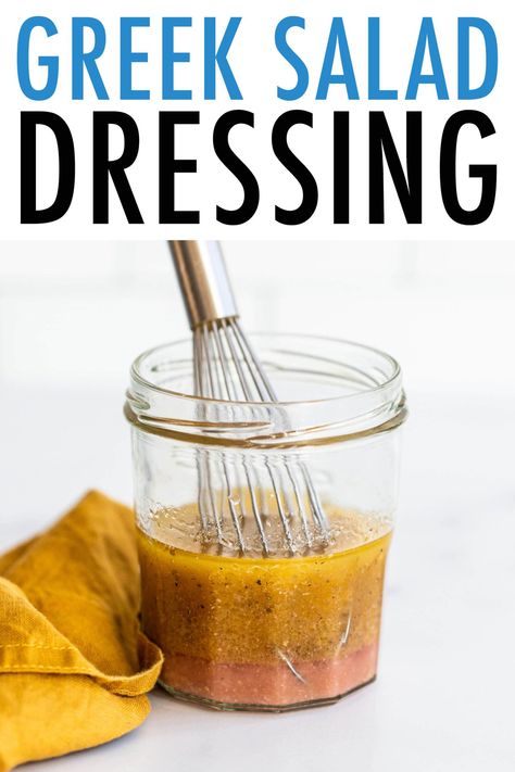 This simple Greek salad dressing blends together red wine vinegar, lemon juice, olive oil, garlic and oregano for a flavorful vinaigrette that's perfect for Greek salad. Homemade Greek Salad Dressing, Simple Greek Salad, Homemade Greek Salad, Greek Salad Wrap, Low Carb Salad Dressing, Greek Quinoa, Homemade Salad Dressing Healthy, Traditional Greek Salad, Greek Quinoa Salad