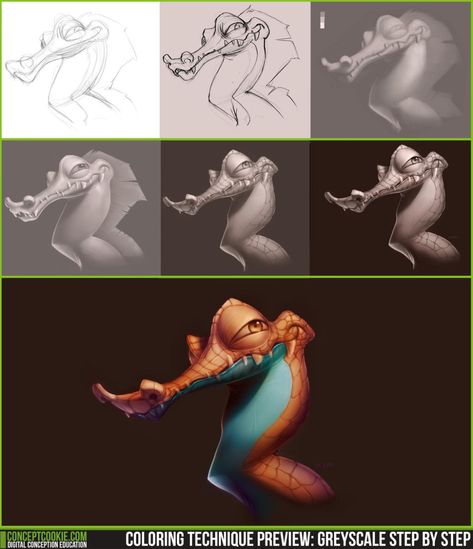 Coloring Technique Preview: Greyscale Step by Step by CGCookie on DeviantArt Photoshop Tutorial Advanced, Character Design Tutorial, Digital Painting Techniques, Photoshop Collage, Beginner Photo Editing, Photoshop For Photographers, Photo Editing Photoshop, Colouring Techniques, Digital Painting Tutorials