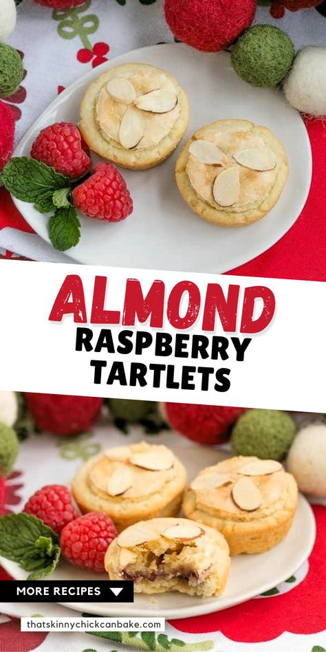 Almond Raspberry Tartlets - Mini Tarts with buttery crusts filled with almond paste and raspberry jam! Perfect for a holiday dessert buffet! Almond Tarts Mini, Almond Tarts With Jam, Tartlet Recipes, Almond Paste Filling, Almond Tarts, Raspberry Tartlets, Almond Tart Recipe, Almond Paste Recipes, Cream Cheese Butter