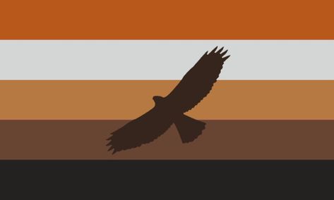 A xenogender flag with orange, white, and varying shades of brown stripes. It has a brown hawk symbol in the middle Silly Gender, Bird Xenogender, Bird Gender, Animal Xenogenders, Fictionkin Xenogender, Special Interest Xenogender, Xeno Flags, Xenogender Boything, Nothing Personal