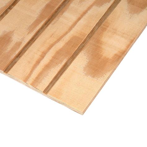 Plywood Siding Panel T1-11 4 IN OC (Common: 19/32 in. x 4 ft. x 8 ft.; Actual: 0.563 in. x 48 in. x 96 in.)-177189 - The Home Depot Composite Wood Siding, Shiplap Wall Diy, Wall Cladding Panels, Plywood Siding, Faux Shiplap, Pine Plywood, Cladding Panels, Wood Cladding, Plywood Panels