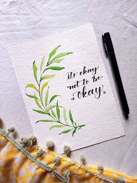 Asthetic Drawings Watercolor, Asthetic Drawings Simple Flower, Simple Calligraphy Quotes, Simple Watercolor Paintings Aesthetic, Brush Pen Calligraphy Quotes, Calligraphy Thoughts, Calligraphy Background Ideas, Calligraphy Background Design, Brush Pen Art Drawing Easy