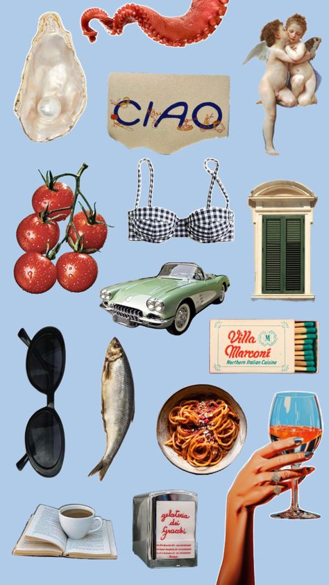 Italian Summer #collage #summer #italy #summercollage #background #iphonebackground Los Angeles Trip, Vintage Italian Posters, Italian Wallpaper, Summer Collage, Italian Posters, Cocktail Photography, Summer Illustration, Scrapbook Materials, Flower Packaging