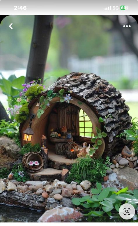 Outdoor Fairy Garden Ideas, Tree Stump House, Stump House, Multicolor Wallpaper, Magical Backyard, Outdoor Fairy Garden, Kids Fairy Garden, Fairy Garden Gnomes, Fairy Garden Ideas