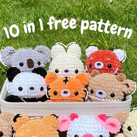 Stitched Creations 💫 on Instagram: "Swipe to see the pattern → 🌷10 in 1 free pattern release🌷  EDIT: the body section for the fox and deer on R6 should start in the base colour for the 23sc and the last sc should be in white!!  Hii everyone, I’m so glad to announce my 10 in 1 free pattern is now out!! 🫶💗  PLEASE DO NOT REPOST, you are more than welcome to share the cover but not the whole pattern! Thank you 💕  You can find the free interactive pattern on my Ribblr along with the themed bags pattern which is also available as a PDF on Etsy for a small fee!  I started designing this pattern to celebrate reaching 10k and I can’t believe we are now at 15k!! 🥰 Thank you all so much for the support and I hope you enjoy making this pattern! ✨  This pattern is ideal for market preps as they Soft Amigurumi Free Pattern, Popular Amigurumi Free Pattern, Cute Plush Crochet Pattern, Max The Dog Crochet Pattern Free, Crochet Bunny In Overalls Free Pattern, Free Single Crochet Patterns, Small Amigurumi Animals Free Pattern, Crochet Cute Things Free Pattern, Free Pdf Pattern Crochet