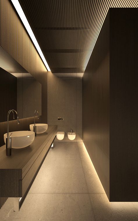 WH1HOUSE - interior on Behance Small Toilet Design, Bathroom Lighting Design, Top Bathroom Design, Retail Interior Design, Public Bathrooms, Interior Minimalista, Small Toilet, Diy Bathroom Remodel, Toilet Design