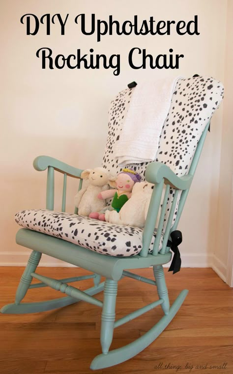 A step-by-step custom DIY Upholstered Rocking Chair tutorial that only cost $100. The DIY fabric looks just like the Brunschwig & Fils version. A great look-for-less and budget-friendly option! Save money on your nursery! Repin and read more! Rocking Chair Makeover, Diy Rocking Chair, Upholstered Rocking Chair, Upholstered Rocking Chairs, Diy Seating, Diy Nursery Decor, Rocking Chair Cushions, Diy Nursery, Chair Makeover