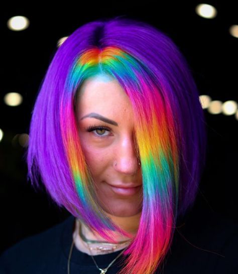 55 Rainbow Hair Color Ideas To Express Your True Colors Short Hair Rainbow, Rainbow Hair Color Short, Rainbow Short Hair, Prism Hair Color, Short Rainbow Hair, Rainbow Hair Color Ideas, Hair Dye Videos, Pastel Rainbow Hair, Mermaid Hair Color