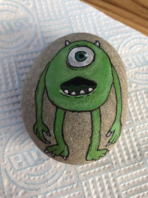 Mike Monsters Inc painted rock Mike And Sully, Monsters Inc, Painted Shoes, Painted Rocks, Fathers Day