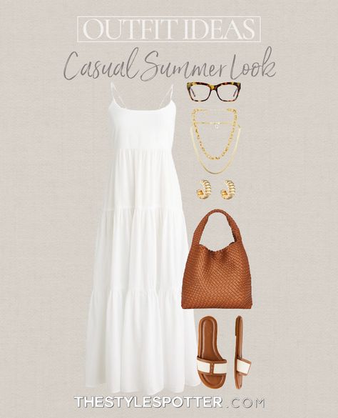 Cream Dress Outfit, White Maxi Dress Outfit, Outfit Ideas Vacation, White Dress Outfit, Date Night Outfit Summer, Capsule Wardrobe Outfits, Simple Summer Outfits, Practice Outfits, Summer Outfit Ideas