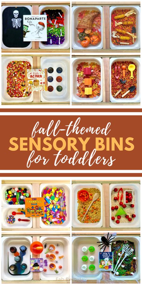 Sensory Fall Activities For Toddlers, Fall Sensory Bin One Year Old, Sensory Bin November, Fall Farm Sensory Bin, Pumpkin Seed Sensory Bin, Preschool Thanksgiving Sensory Bin, November Sensory Table Ideas, Dollar Store Fall Sensory Bin, Halloween Pasta Sensory Bin