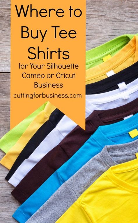 Where to buy tee shirts for your Silhouette Cameo or Cricut crafting or small business - by cuttingforbusiness.com Cricut Business, Vinyle Cricut, Cricut Supplies, Silhouette Tutorials, Cricut Projects Beginner, Vinyl Shirts, Cricut Craft Room, Diy Cricut, Silhouette Cameo Projects