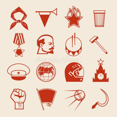 Soviet icons0 vector illustration Elements Symbols, History Symbol, History Icon, Hand Drawn Portraits, Propaganda Art, Flag Tattoo, Element Symbols, Retro Collection, Line Art Vector