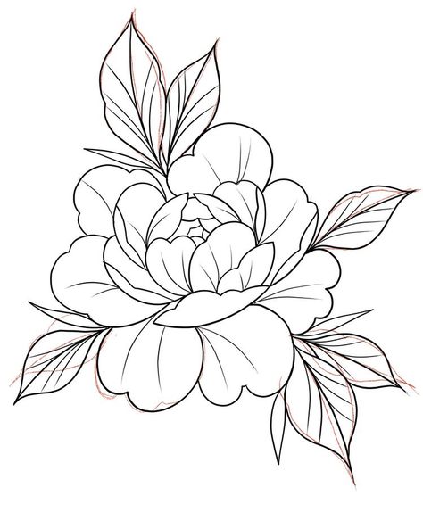 Peony Flower Tattoos, Peony Drawing, Flower Outline, Flower Art Drawing, Tattoo Stencil Outline, Floral Tattoo Design, Flower Sketches, Floral Drawing, Textile Pattern