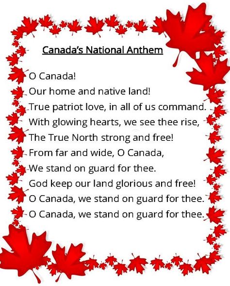 CanadaInfo: Images & Downloads: Fact Sheets to Download: Music: O Canada! Lyrics Oh Canada Lyrics, Canada Crafts For Kids, Canadian Activities, O Canada Lyrics, Canada Day Images, Canada Facts, Canadian National Anthem, Canada For Kids, Canadian Facts