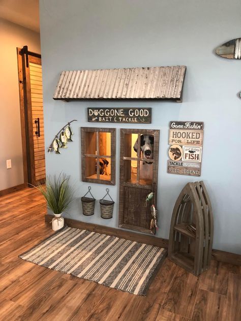 Room For Dogs, Dog Room With Outdoor Access, Mudroom Pet Area, Pet Rooms Under Stairs, Dog Space In Bedroom, Dog Den Ideas, Indoor Dog House Ideas, Dog House Decor, Dog Under Stairs Spaces