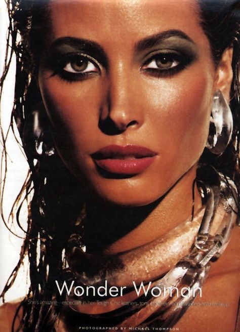 'Wonder Woman' Christy Turlington | W Mag July 1997 | Michael Thompson | The Supermodels - 3 Sensual Fashion Editorials | Art Exhibits - Anne of Carversville Women's News Christi Turlington, Christie Turlington, 1990s Makeup, Models 1990, Iconic Supermodels, Kevin Aucoin, Face Illustrations, Michael Thompson, Super Models