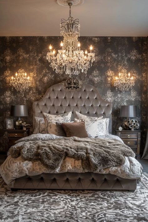 Ornate Lamps, Bedroom Ideas Interior Design, Bedroom Blues, Glam Bedroom Ideas, Decorating Ideas Bedroom, Luxurious Lighting, Glam Bedroom Decor, Luxe Bedroom, Sophisticated Bedroom