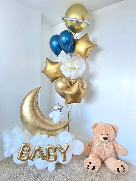 Decoration For Welcome Baby, Baby Shower Baloon Idea, Welcome Home Newborn Decoration Ideas, Teddy Bear Balloon Decorations, Welcome Baby Boy Decoration Ideas, Baby Balloon Bouquet, Welcome Baby Decoration Ideas, Welcome Home Balloon Bouquet, Welcome Baby Decoration Ideas At Home With Balloons