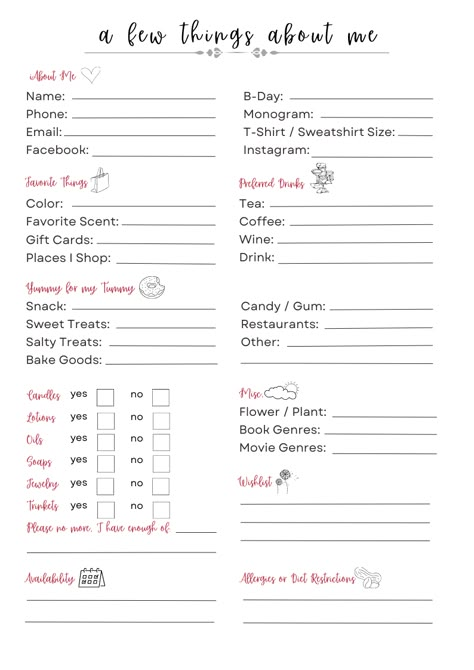 Fun Questionnaire For Friends, Secret Cheer Sister Gifts, Questions To Ask For Birthday Gifts, Favourite Things Questionnaire, All About Me Questions For Coworkers, His Favorite Things List, Getting To Know You Questionnaire, Questionnaire For Gift Giving, Get To Know Teacher Questionnaire