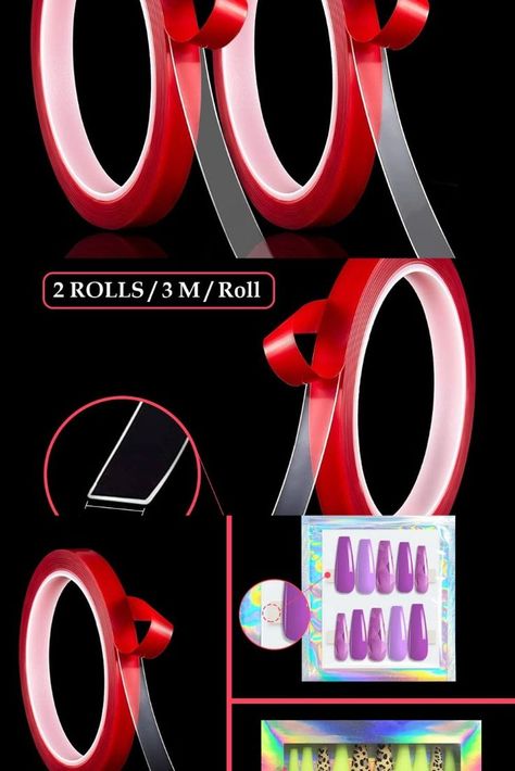 NOVAL Double Sided Tape 2 Rolls Press on Nails Adhesive Strong Sticky Mounting Tapes for Press on Nail Packaging Gel Curing Press On Nails, Press On Nail Packaging, Glue Tape Roller, Nail Packaging, Nails Edgy, Double Tape, Double Sided Adhesive Tape, Double Sided Tape, Fashion Nails