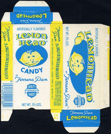 Ferrara Pan - Lemonhead two-sided candy box - 1970's by JasonLiebig, via Flickr Vintage Candy Packaging, Vintage Candies, Old School Candy, Lemon Head, Penny Candy, Nostalgic Candy, I'm Sick, Retro Candy, Tootsie Roll