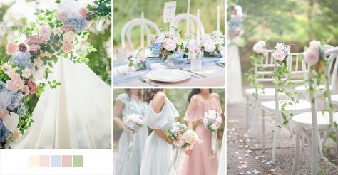 English Pastel Wedding – Ling's Moment Cream Wedding Decor, Blush Cream Wedding, Mendoza Wedding, Slate Blue Wedding, Rose Quartz And Serenity, Pastel Wedding Theme, Wedding Theme Color Schemes, Pantone Colours, Blue And White Wedding