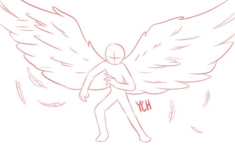 Wing Drawing Step By Step, Person With Wings Drawing Base, Angel Drawing Base Pose, Angle Drawing Reference Wings, Fallen Angel Base Drawing, Drawing Base Wings, Wing Base Drawing, Wings Drawing Base, Angel Body Base