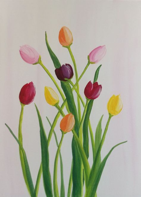 This is a 11 x 14 digital download of an original acrylic painting by Carrie! It is some pretty tulips on a light pink background! It is sure to go well in any room in the house. Great for kids room, bedroom, or bathroom decor! Print it out and give it as a gift, makes an easy and sweet birthday gift! **This is a digital download, no physical product will be sent. Painted Tulips Easy, Diy Origami Home, Paint Therapy, Pretty Tulips, Light Pink Background, Tulip Painting, Paint Nite, Sweet Birthday, Easy Canvas Painting