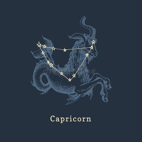 Zodiac Constellation Of Capricorn And Its Symbol In Engraving Style. Vector Illustration Of Astrological Sign Sea Goat. Stock Vector - Illustration of logo, january: 177463968 Capricorn Illustration Art, Capricorn Constellation Art, Capricorn Symbol Aesthetic, Capricorn Symbol Art, Zodiac Widget, Capricorn Sign Symbols, Capricorn Aesthetic Art, Capricorn Zodiac Sign Symbol, Constellations Capricorn