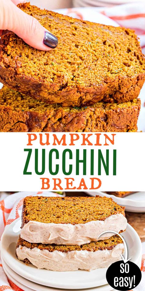 Pumpkin Zucchini Bread is an incredibly moist, flavorful treat topped with a cinnamon cream cheese frosting. This recipe makes two freezer friendly loves —one for now and one to save for later! Fall Breads, Pumpkin Zucchini Bread, Pumpkin Zucchini, Zucchini Cakes Recipe, Zucchini Recipes Dessert, Black Color Hairstyles, Cinnamon Cream Cheese, Hairstyles Black Hair, Color Hairstyles