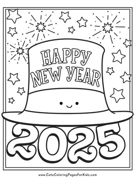 Cute Coloring Pages For Kids - Free Printable Coloring Sheets for Kids News Years Crafts For Kids, New Year's Eve Crafts, Cute Halloween Coloring Pages, Camping Coloring Pages, New Year Coloring Pages, Free Printable Coloring Sheets, New Year Art, Birthday Coloring Pages, New Years Activities