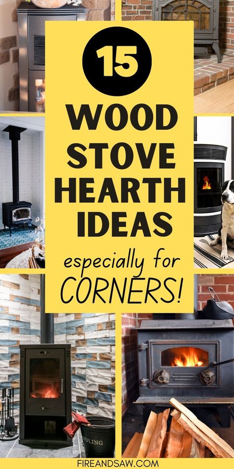 Corner wood stove hearths Stove Hearth Ideas, Wood Stove Hearth Ideas, Wood Burning Stove Decor, Corner Log Burner, Wood Burning Stove Corner, Corner Wood Stove, Hearth Ideas, Stove Hearth, Woodburning Stove Fireplace