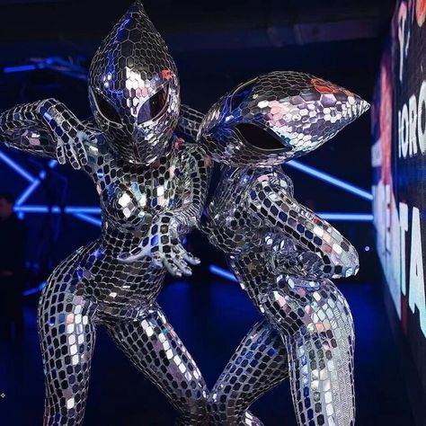 Mirror Sequins Bodysuit Pop Dance Silver Jumpsuit Stage Costume Alien Headgear Nightclub Bar Dancer Festival Rave Outfit Vdb6364 - Chinese Folk Dance - AliExpress Mens Alien Costume, Disco Party Costume, Go Go Dancer Costume, Silver Jumpsuit, Mirrored Costume, Silver Jumpsuits, Robot Suit, Festival Rave Outfit, Nightclub Bar