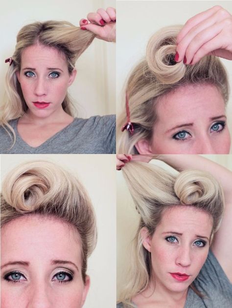 un tuto coiffure rockabilly facile à réaliser avec bandana et bobby pins, joli chignon rétro de style pin up Maquillage Pin Up, Rockabilly Hair Tutorial, Rockabilly Mode, Victory Rolls, Rockabilly Hair, Hair Upstyles, Rockabilly Style, Classy Girl, Work Hairstyles