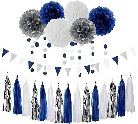 Amazon.com: Navy Blue White Silver Party Decorations,23pcs Kit Graduation 2023 Tissue Paper Pom Poms Streamers,Tassel Garland Banner Flowers,Men Birthday Bachelorette Baby Shower Christmas Decor Lasting Surprise : Home & Kitchen White Silver Party, Silver Party Decorations, Rose Gold Party Decor, Boy Birthday Decorations, Tissue Paper Pom Poms, Gold Party Decorations, Bachelorette Decorations, Paper Pom Poms, Rose Gold Party