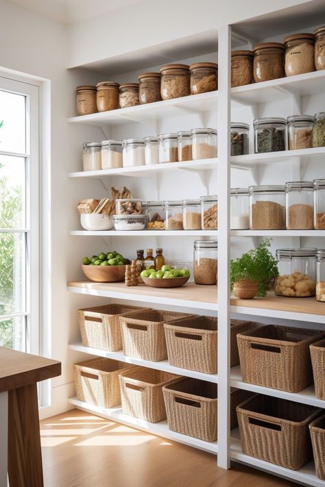 Pantry Inspiration, Desain Pantry, Organized Pantry, Pantry Remodel, House Organisation, Fresh Kitchen, Kitchen Organization Pantry, Kitchen Pantry Design, Kitchen Hacks Organization