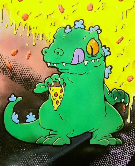 Reptar Tattoo, Rugrats Dinosaur, Reptar Rugrats, Raptor Dinosaur, Majin Boo, Dinosaur Drawing, Indie Room Decor, Indie Room, Dinosaur Art